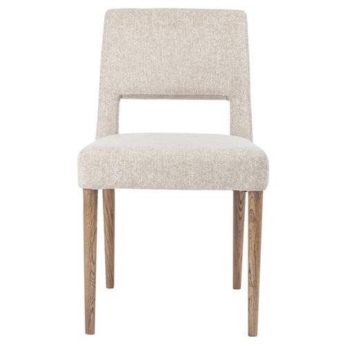 Kira Mid Century Beige Upholstered Brown Wood Frame Dining Side Chair | Kathy Kuo Home