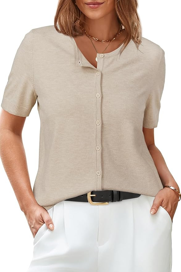 Arach&Cloz Women's 2025 Summer Lightweight Cropped Cardigan Short Sleeve Crew Neck Bolero Shrug C... | Amazon (US)