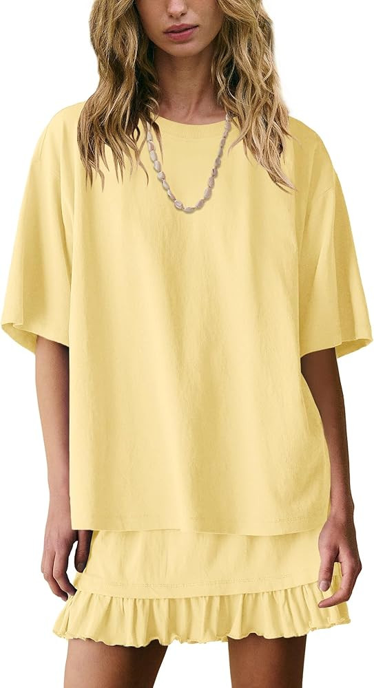 Yanekop Womens 2 Piece Skirt Sets Summer Two Piece Lounge Set Travel Vacation Outfits Oversized T... | Amazon (US)