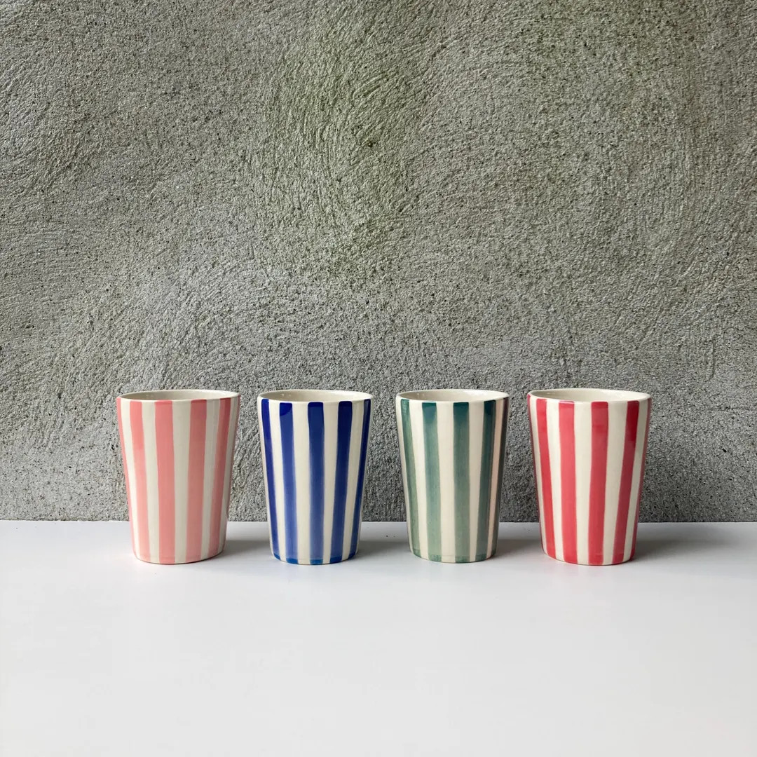Pin Stripes Hand Painted Ceramic Cup /thin Stripes/ - Etsy | Etsy (US)