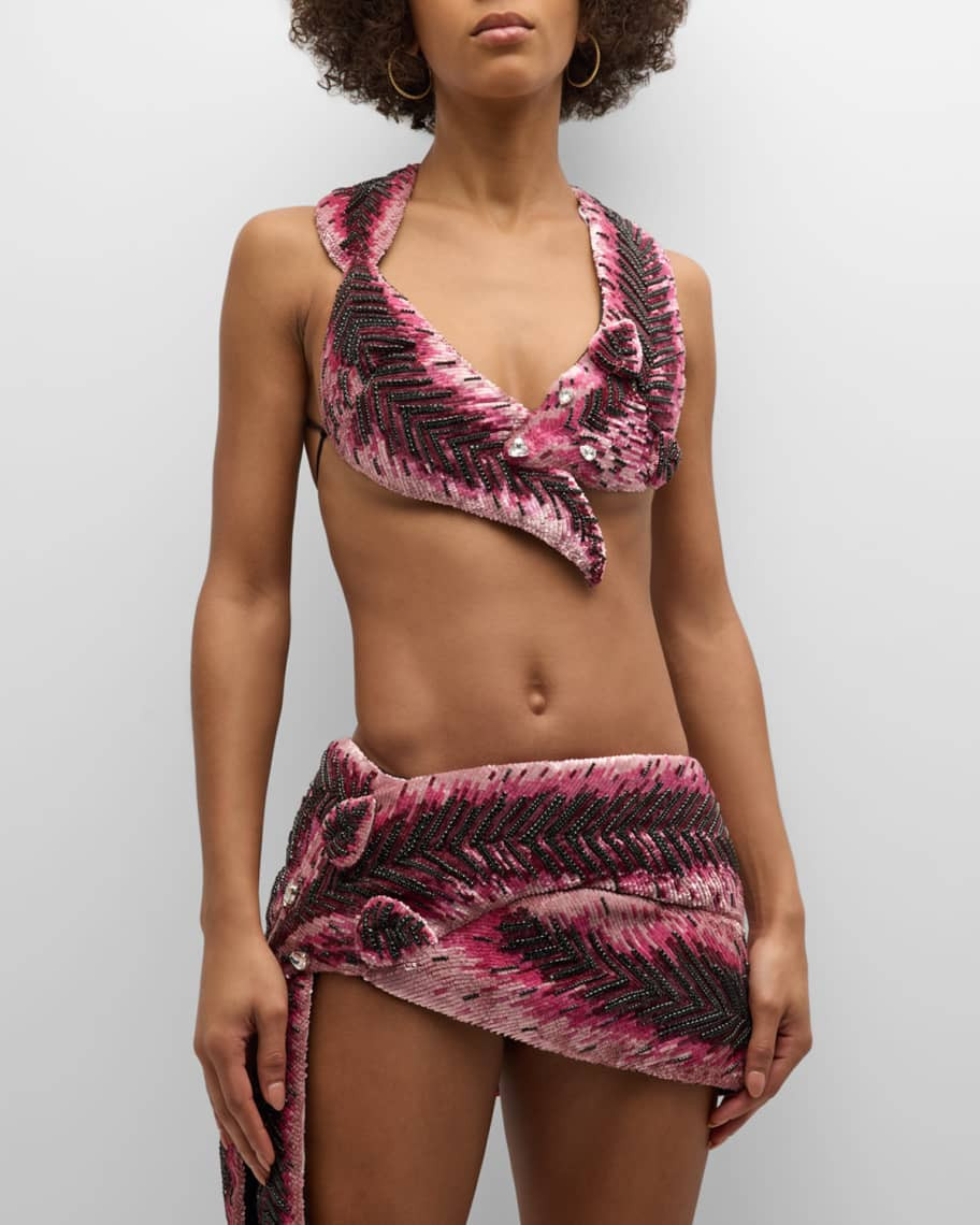 AREA Crytsal Embroidered Fox Top | Neiman Marcus