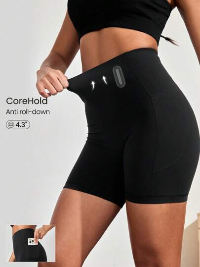 GLOWMODE 4.3" CoreHold FeatherFit™-Sculpt Pavement Pusher No Front Seam Corset Support Tummy Control Biker Shorts With Side Pockets Non-Slip Strips Medium Impact Running Jogging Training Gym Workout | SHEIN