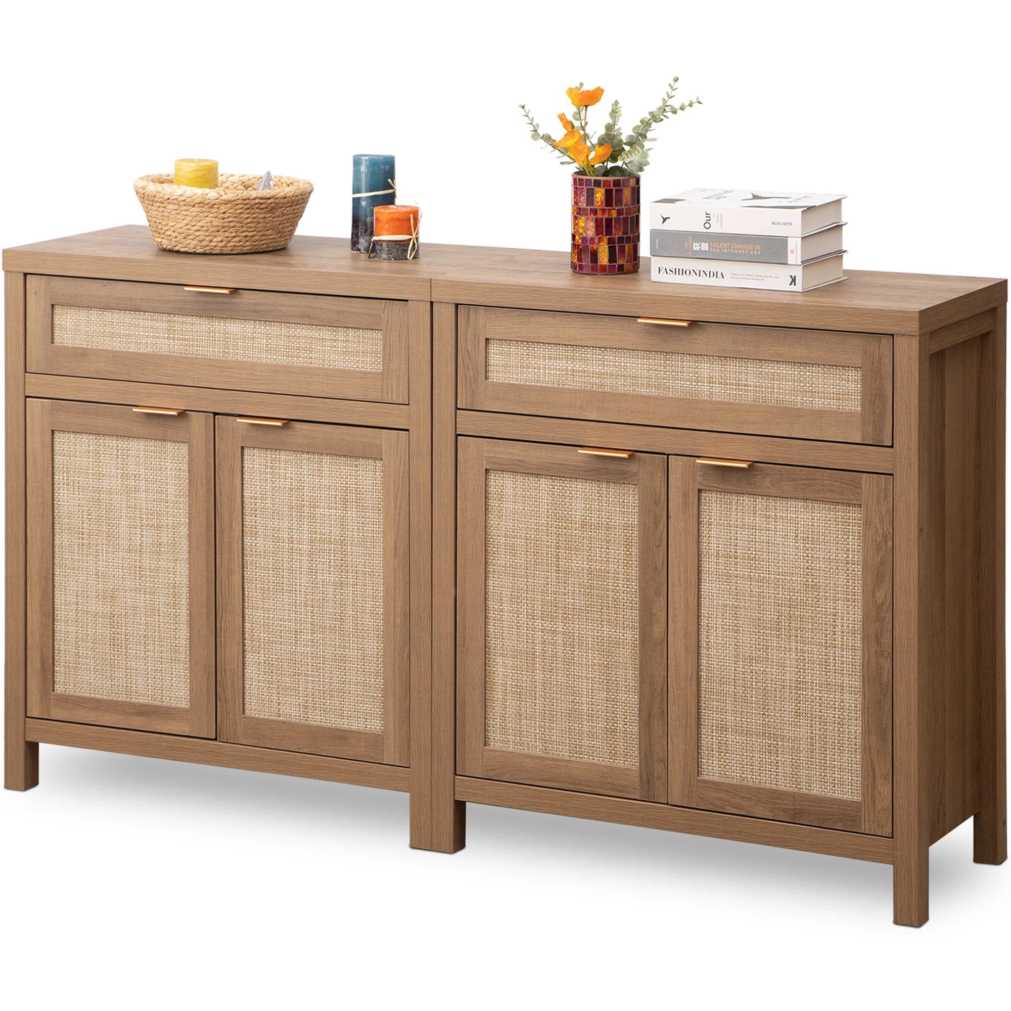 Omni House Sideboard Buffet Cabinet with Drawer,Farmhouse Rattan Storage Cabinet with 2 Doors,Cof... | Walmart (US)