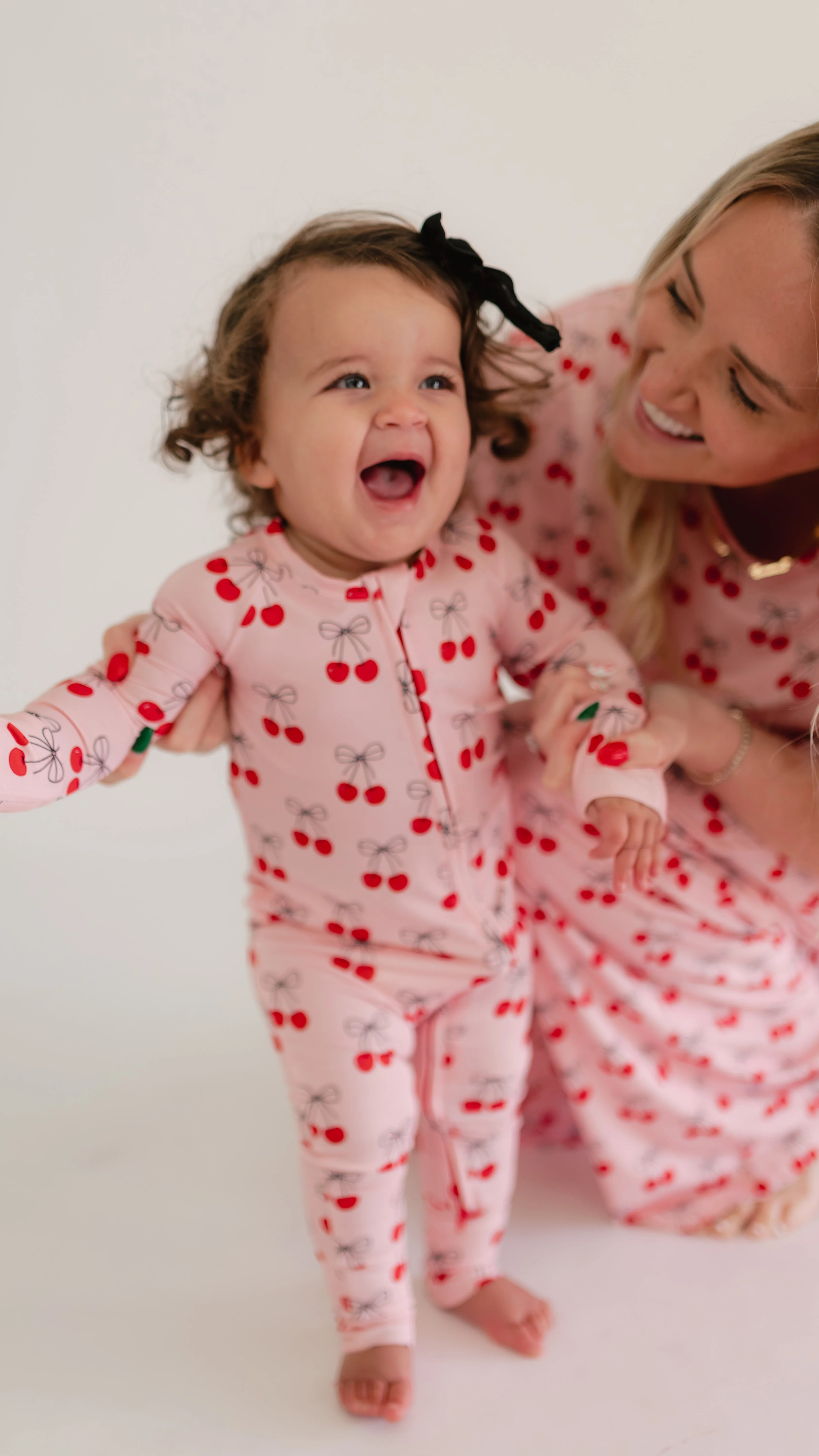 Infant Romper in Pink Cherry Bows | Silks Design