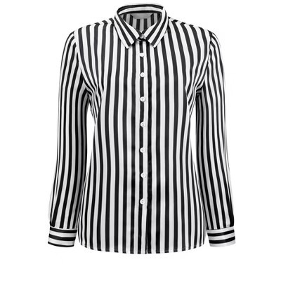 INSPIRE CHIC Women's Pointed Collar Button Down Long Sleeve Striped Shirt Large Black White | Target