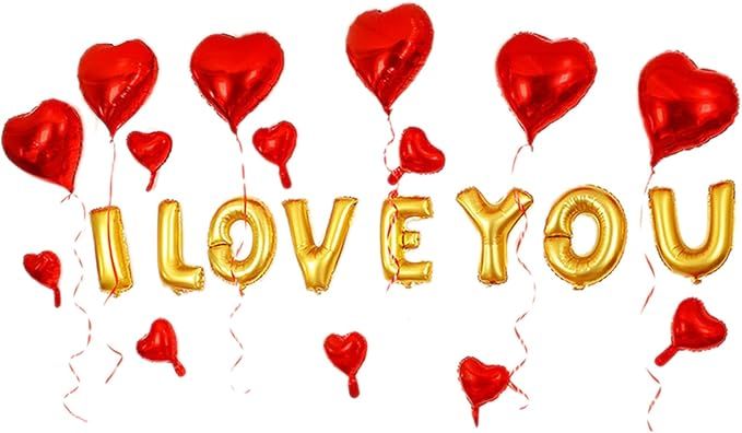 GOER 16 Inch I LVOE YOU Cute Gold Alphabet Letters Foil Balloons Set for Valentine's Day and Weed... | Amazon (US)