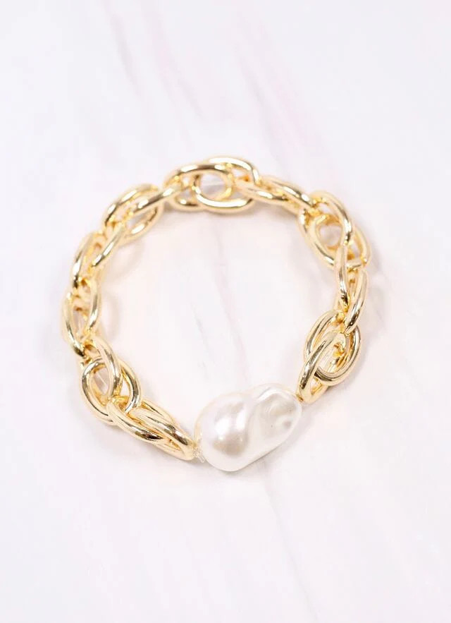 Harrie Link Bracelet with Pearl Gold | Caroline Hill