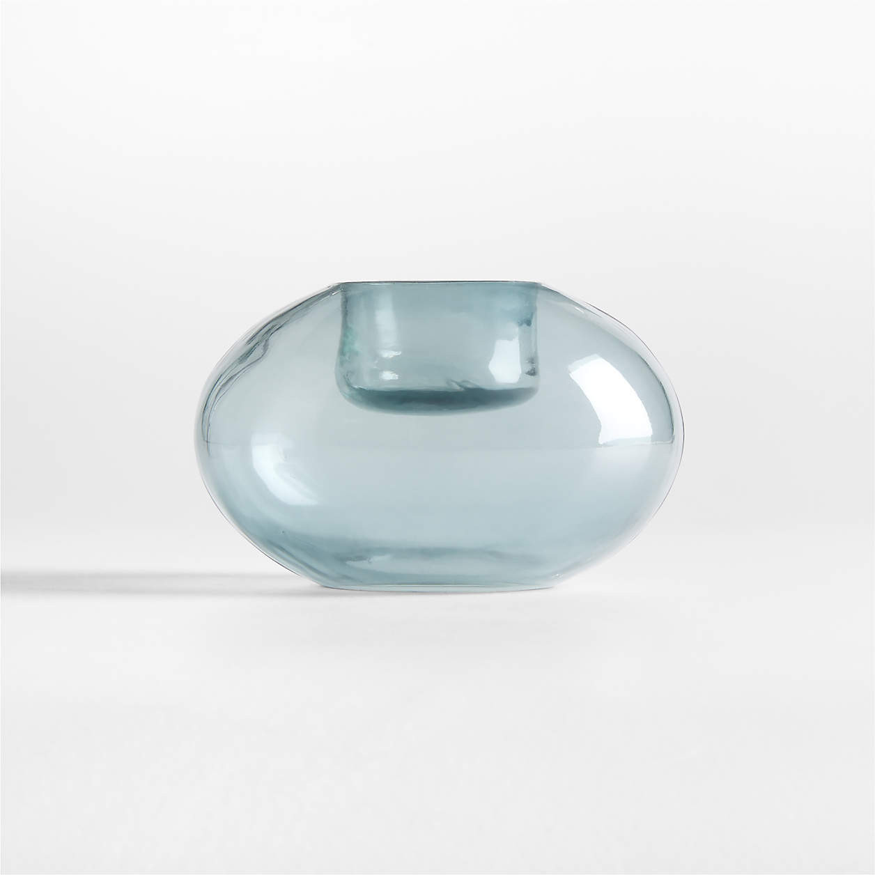 Roche Small Blue Glass Round Tealight Candle Holder 3.5" | Crate & Barrel | Crate & Barrel