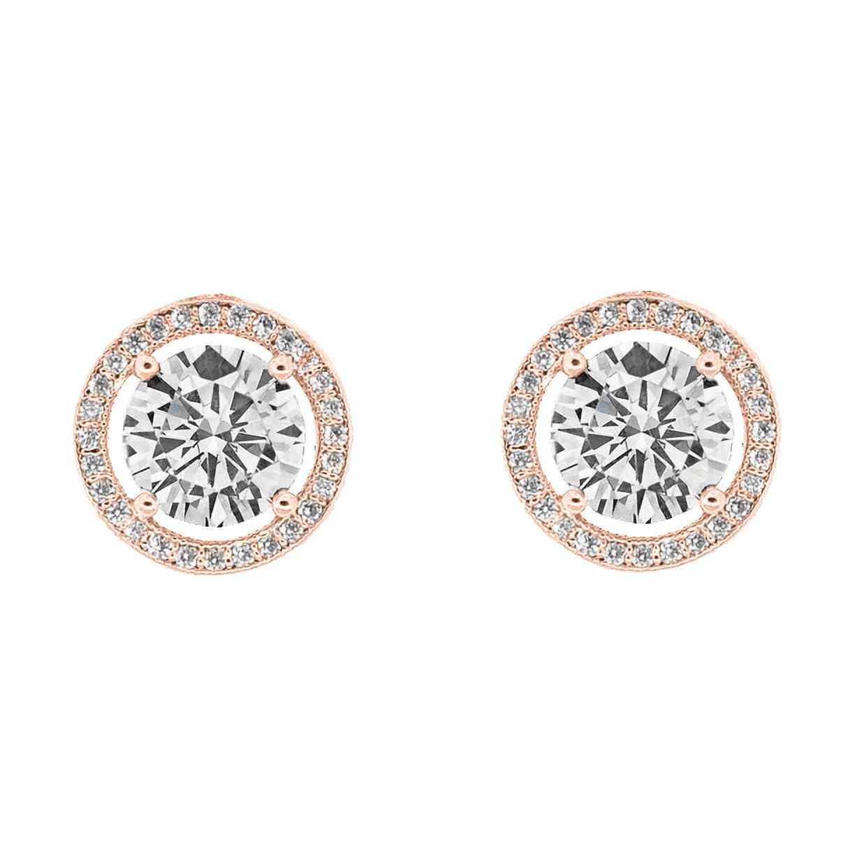 Cate & Chloe Ariel 18k Rose Gold Plated Halo Stud Earrings | CZ Crystal Earrings for Women, Gift ... | Walmart (US)