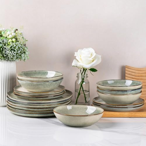 AmorArc Ceramic Dinnerware Sets of 8,Handmade Reactive Stoneware Glaze Plates and Bowls Sets,Highly Scratch Resistant | Dishwasher & Microwave Safe,Service for 8 Dishes Set (24pc) | Amazon (US)