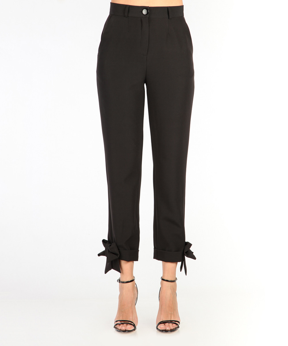 Marmuri Women's Dress Pants BLACK - Black Bow-Detail Crop Pants - Women | Zulily
