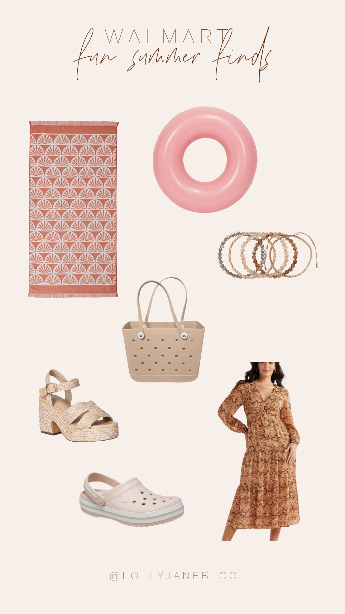 Walmart fun summer finds for the fam! 🩷☀️

I absolutely love Walmart for all my summer needs! They have modest summer dresses, and cute boho beach towels, which are also so affordable! They also have the look alike bogg bag, but just a little bit more affordable! 😉💕 
These cream crocs are so so cute and just perfect for summer! Along with these adorable heels! 🫶🏻
The cutest summer floaties for the pool, and some fun summer jewelry!! Happy Summer! ☀️

#LTKSwim #LTKStyleTip #LTKSeasonal