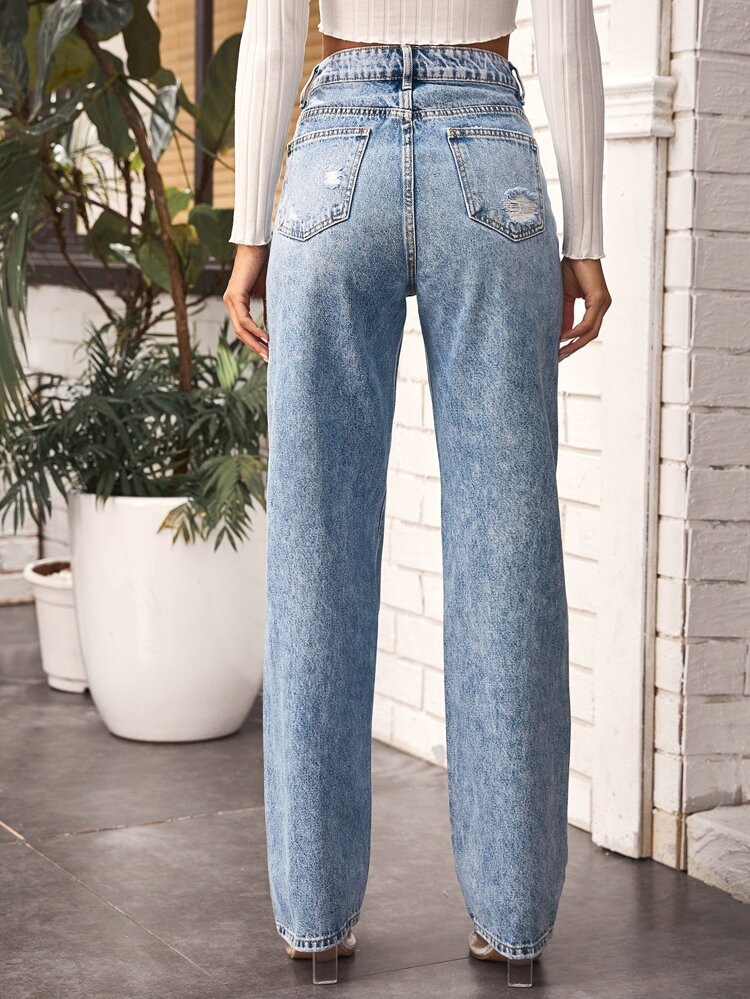 High Waist Ripped Straight Leg Jeans | SHEIN