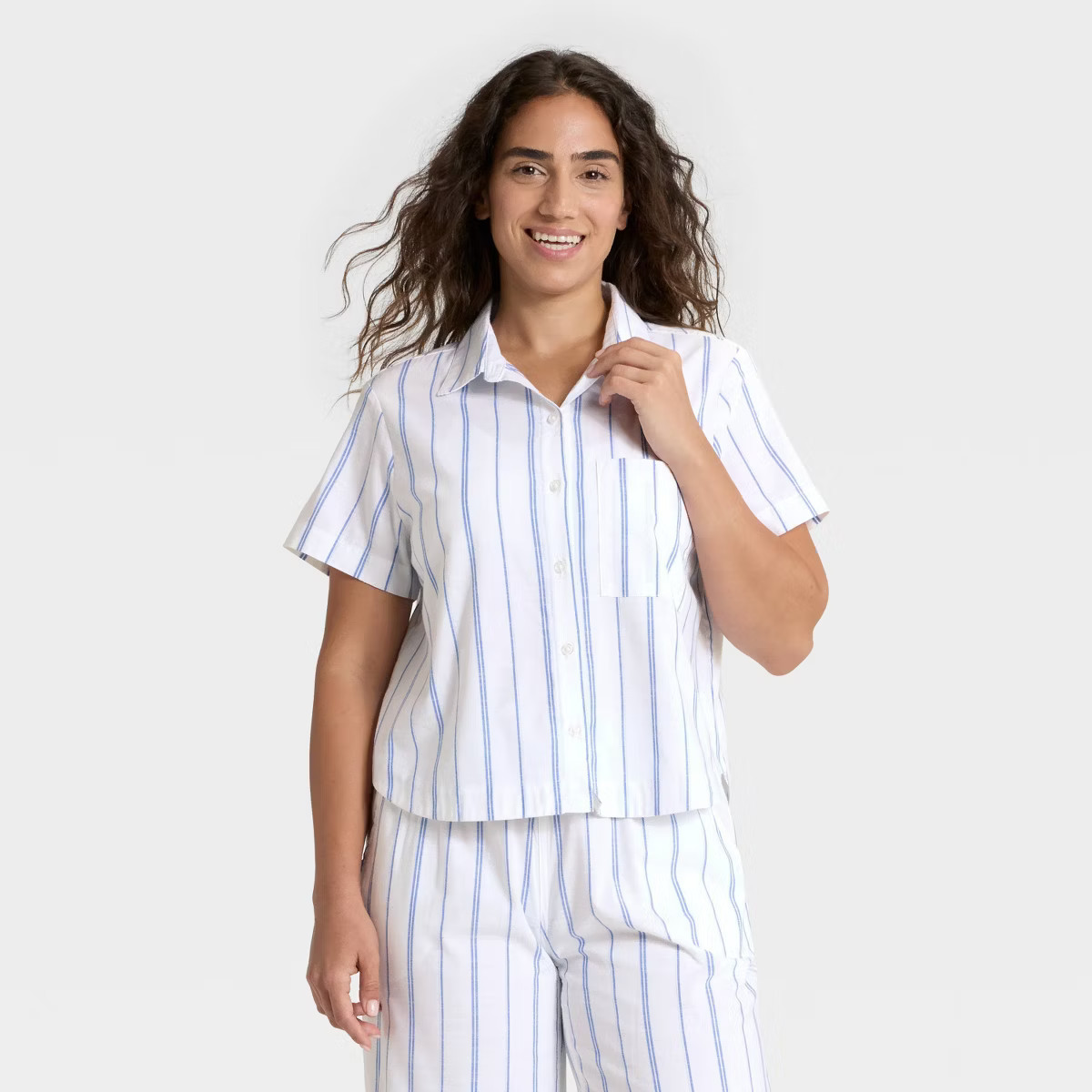 Women's Striped Cotton Blend Short Sleeve Pajama Shirt - Auden™ | Target