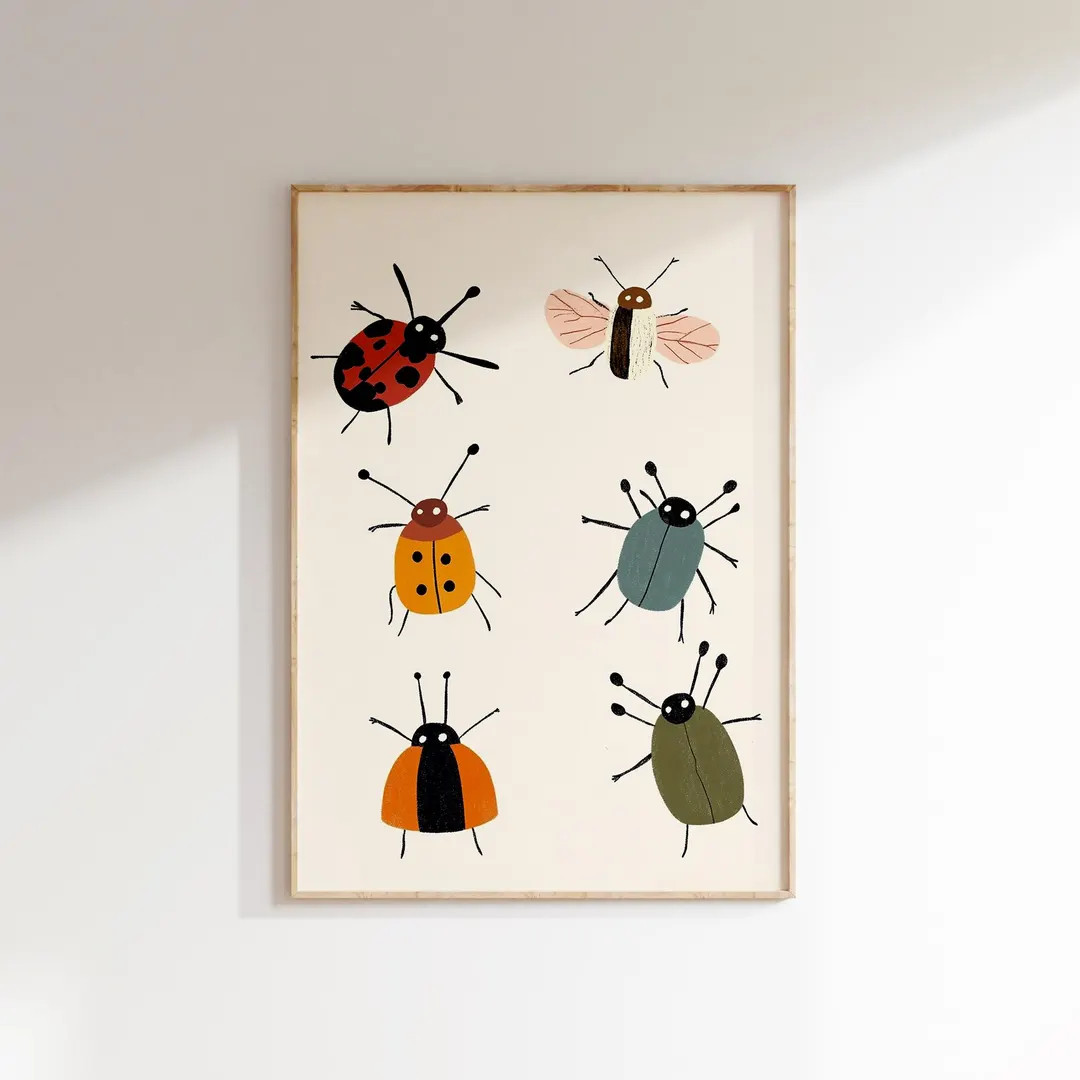 Cute Bugs Nursery Wall Art Print, Kids Insect Digital Download, Gender Neutral Baby Room Decor, P... | Etsy (US)
