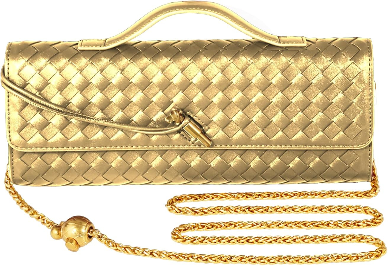 Woven Evening Bag Clutch Purses For Women, Woven Leather Crossbody Bag Purse For Women With Gold ... | Amazon (US)