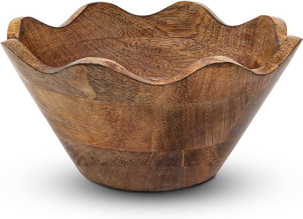 Mela Artisans Wooden Scalloped Bowl - Small | Ruffle Decorative Style | Rustic Kitchen Decor | Ma... | Amazon (US)