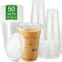 50 Sets of 12/16oz Transparent Plastic Cup with Cover Drink Cup Disposable Plastic Cup for Coffee Juice Picnic Party | AliExpress (US)