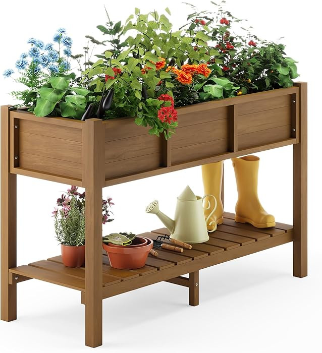 LUE BONA Raised Planter Box with Legs, 45 * 18 * 29 in, Raised Garden Bed with Tools and Storage ... | Amazon (US)