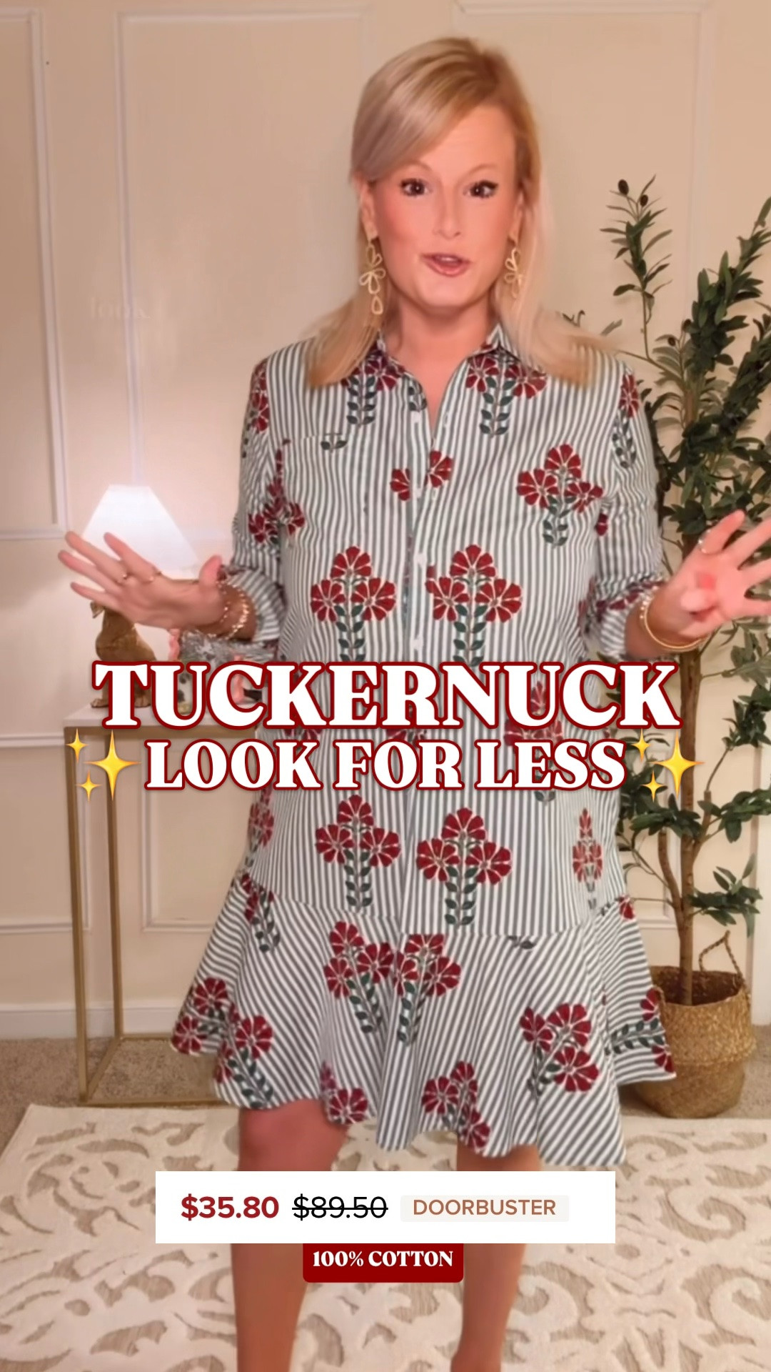 $35 Belk fall dress | Tuckernuck Callahan look for less | preppy fall outfits | teacher dresses

The $128 Tuckernuck Callahan dress look for $35.80. 

Point collar, button front, long sleeves, relaxed swing silhouette, dropped waist and that recognizable flounce hem. This dress brings all of those Callahan details for more than $90 less.

I’m wearing my true size medium, and it runs true to size with an easy fit through the body. If you’re between sizes, I think you could go down.

They also have this silhouette in corduroy, denim and several other colors and prints. There are petite and plus size options, too, so I’m linking every version I found. Whether you want a cotton block print dress, denim shirt dress or corduroy fall dress, this is your guide to getting the Tuckernuck Callahan look for way less.

Tuckernuck Callahan look for less, Tuckernuck dress look for less, Callahan dress look for less, Tuckernuck inspired dress, designer look for less, Crown and Ivy dress, Belk dresses women, Belk fall fashion, fall dresses for women 2026, preppy fall dress, preppy dresses for women, 100 percent cotton dress, cotton shirt dress, block print dress, striped floral dress, long sleeve fall dress, button front dress, collared dress women, swing dress women, dropped waist dress, flounce hem dress, gray corduroy dress, denim shirt dress women, denim dress women, petite fall dresses, plus size fall dresses, teacher dresses, teacher outfits fall, work dresses for women, business casual dresses, church dresses women, fall family photo dress, Thanksgiving dress women, affordable fall fashion, fall outfits women over 50 

#LTKFindsUnder50 #PreppyStyle #LookForLess #FallDresses #TeacherOutfits #WorkOutfits

#LTKSeasonal #LTKWorkwear #LTKSaleAlert