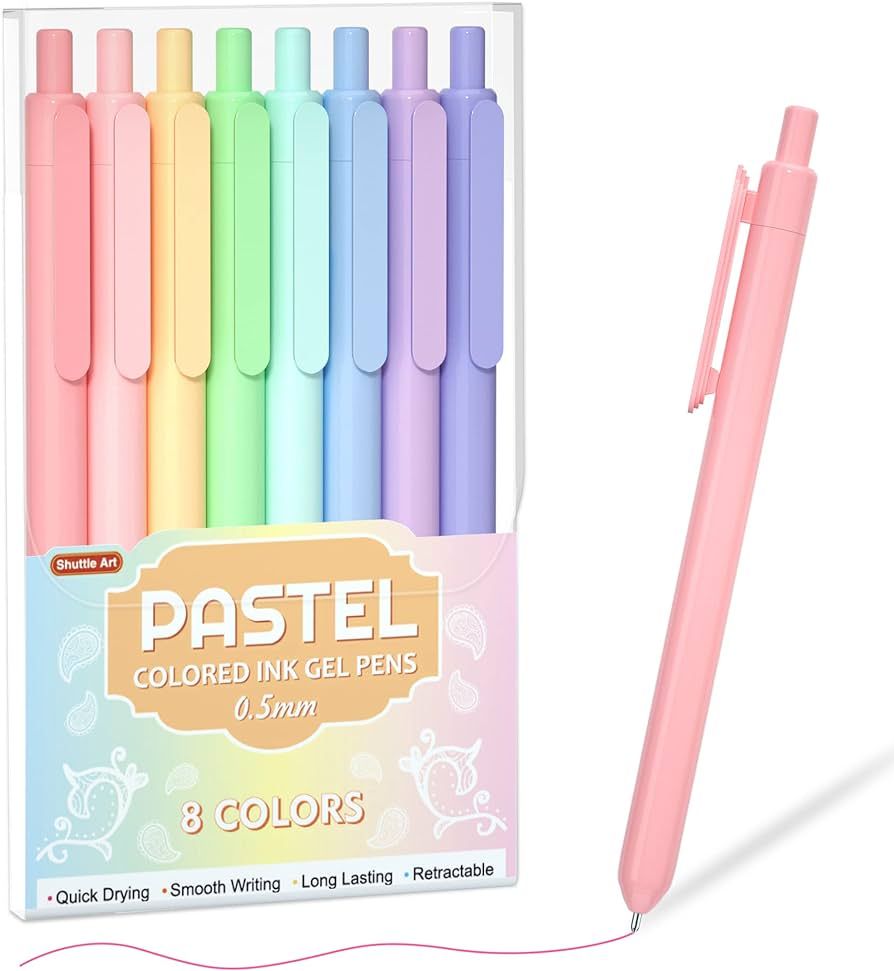 Shuttle Art Colored Retractable Gel Pens, 8 Pastel Ink Colors, Cute Pens 0.5mm Fine Point Quick D... | Amazon (US)