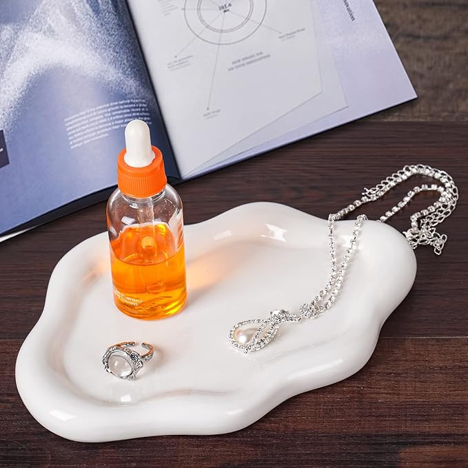 Ceramic Jewelry Tray Dish for Ring Key Trinket, Cute Cloud Shape Decorative Jewelry Plate Holder ... | Amazon (US)