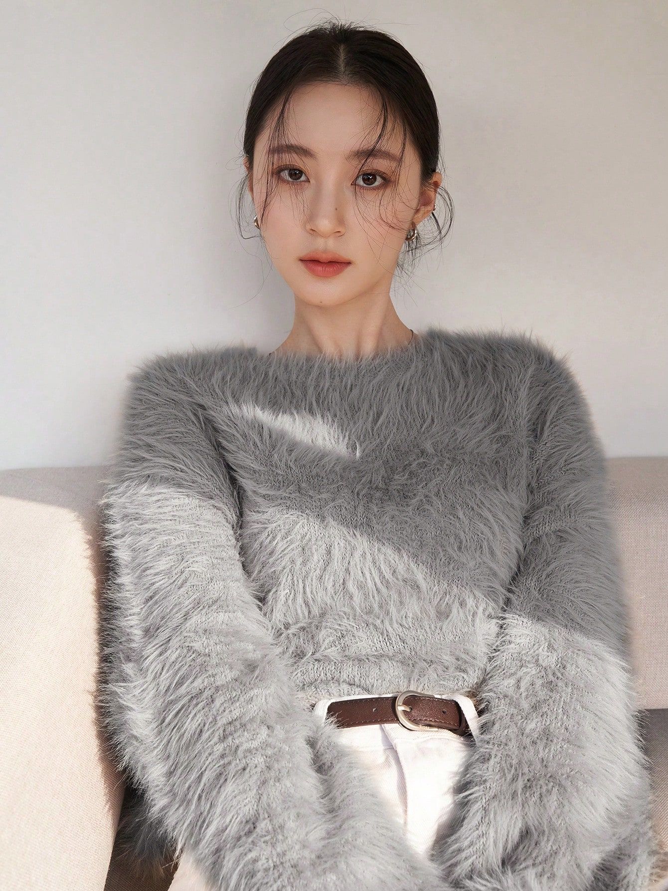 Dazy-Less Drop Shoulder Fuzzy Sweater | SHEIN