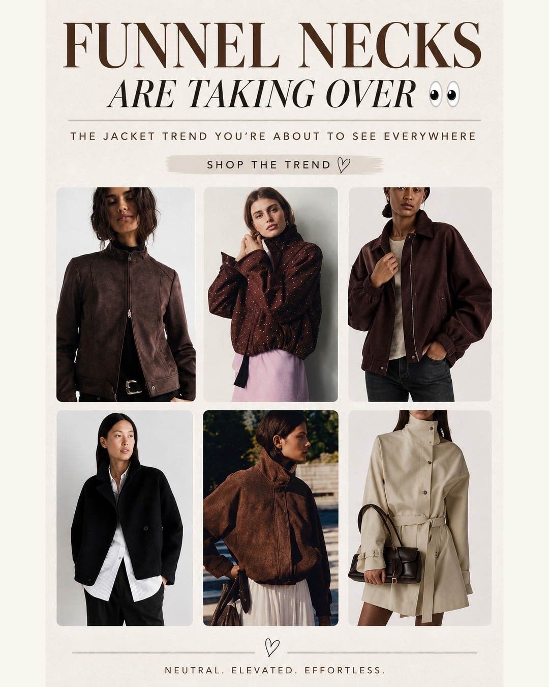 Funnel neck jackets are about to be EVERYWHERE 👀🍂

One of the biggest Fall 2026 jacket trends is officially taking over—and I’m here for it. Funnel neck jackets instantly make an outfit feel polished and expensive, whether you go for suede, faux leather, utility, cropped or belted styles.

The chocolate brown + suede versions are especially good for that effortless fall look. 🤎 Pair with dark denim, trousers or a simple skirt and you’re done.

I rounded up my favorite funnel neck jackets for fall—tap to shop the trend before these start selling out. 🔗

#FunnelNeckJacket #Fall2026Fashion #FallFashionTrends #FallJackets #FallOutfitIdeas #FallStyle #WomensFashion #JacketSeason #SuedeJacket #ChocolateBrown #FallWardrobe #FallCapsuleWardrobe #TrendingNow #LTKStyle #LTKFashion #LTKFinds #LTKSeasonal

#LTKSeasonal #LTKOver40 #LTKSaleAlert