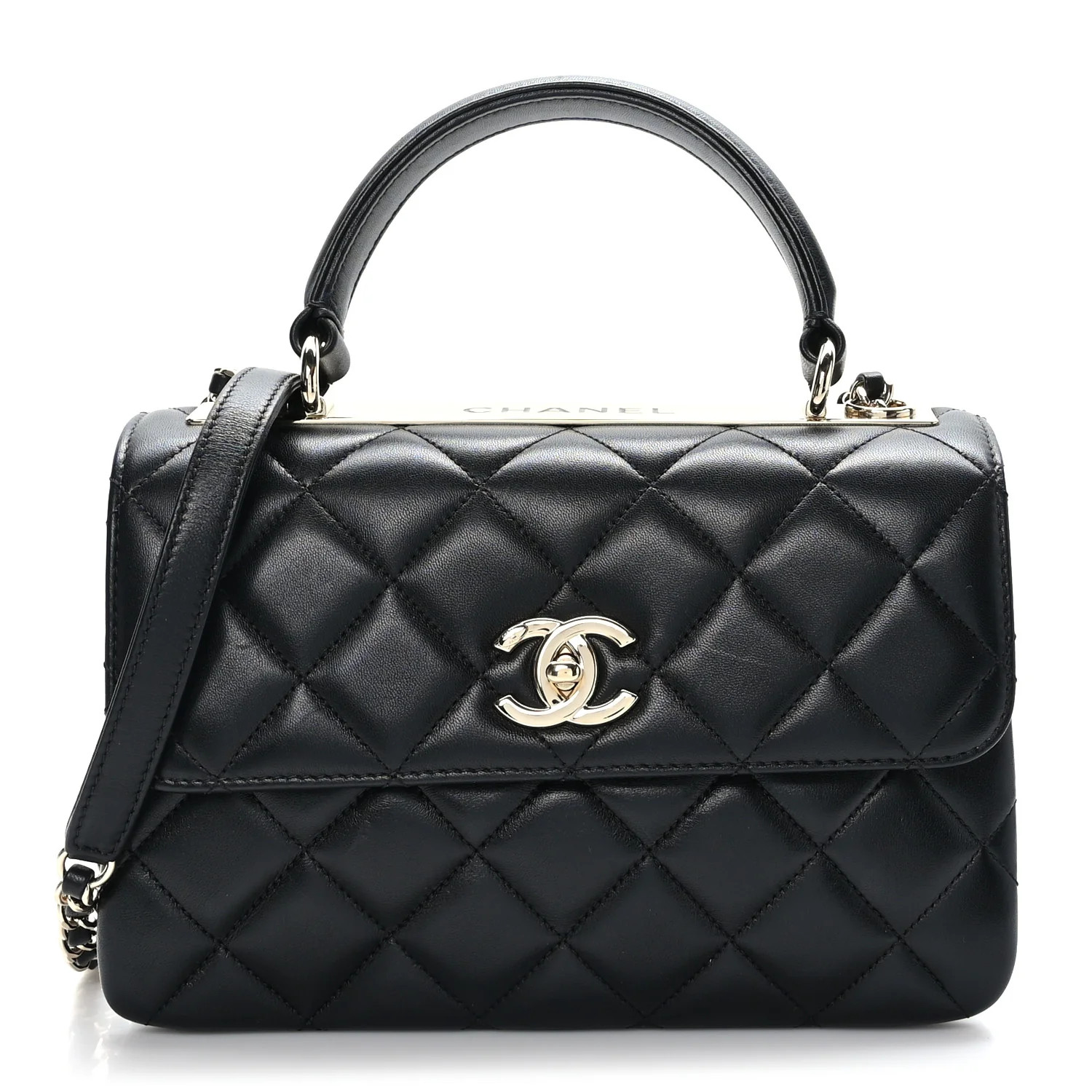 Lambskin Quilted Small Trendy CC Dual Handle Flap Bag Black | FASHIONPHILE (US)