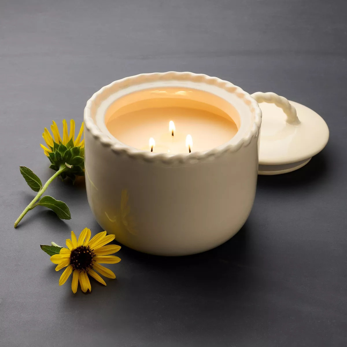3 Wick Ceramic Jar Candle with Lid Sunflower and Ivy 18oz - Threshold™ designed with Studio McG... | Target