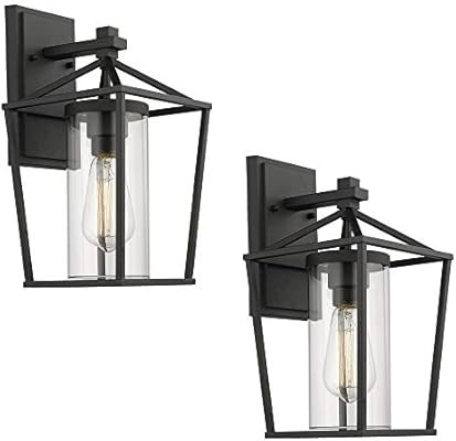 Emliviar Outdoor Porch Lights 2 Pack Wall Mount Light Fixtures, Black Finish with Clear Glass, 20... | Amazon (US)