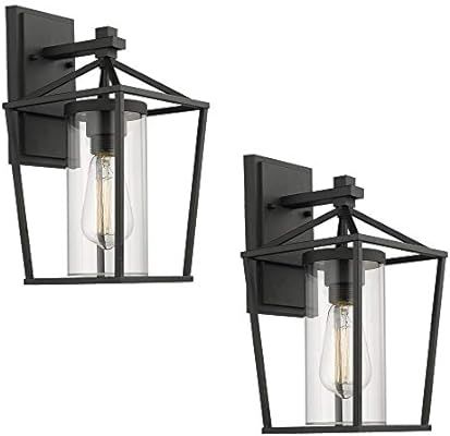 Emliviar Outdoor Porch Lights 2 Pack Wall Mount Light Fixtures, Black Finish with Clear Glass, 20... | Amazon (US)