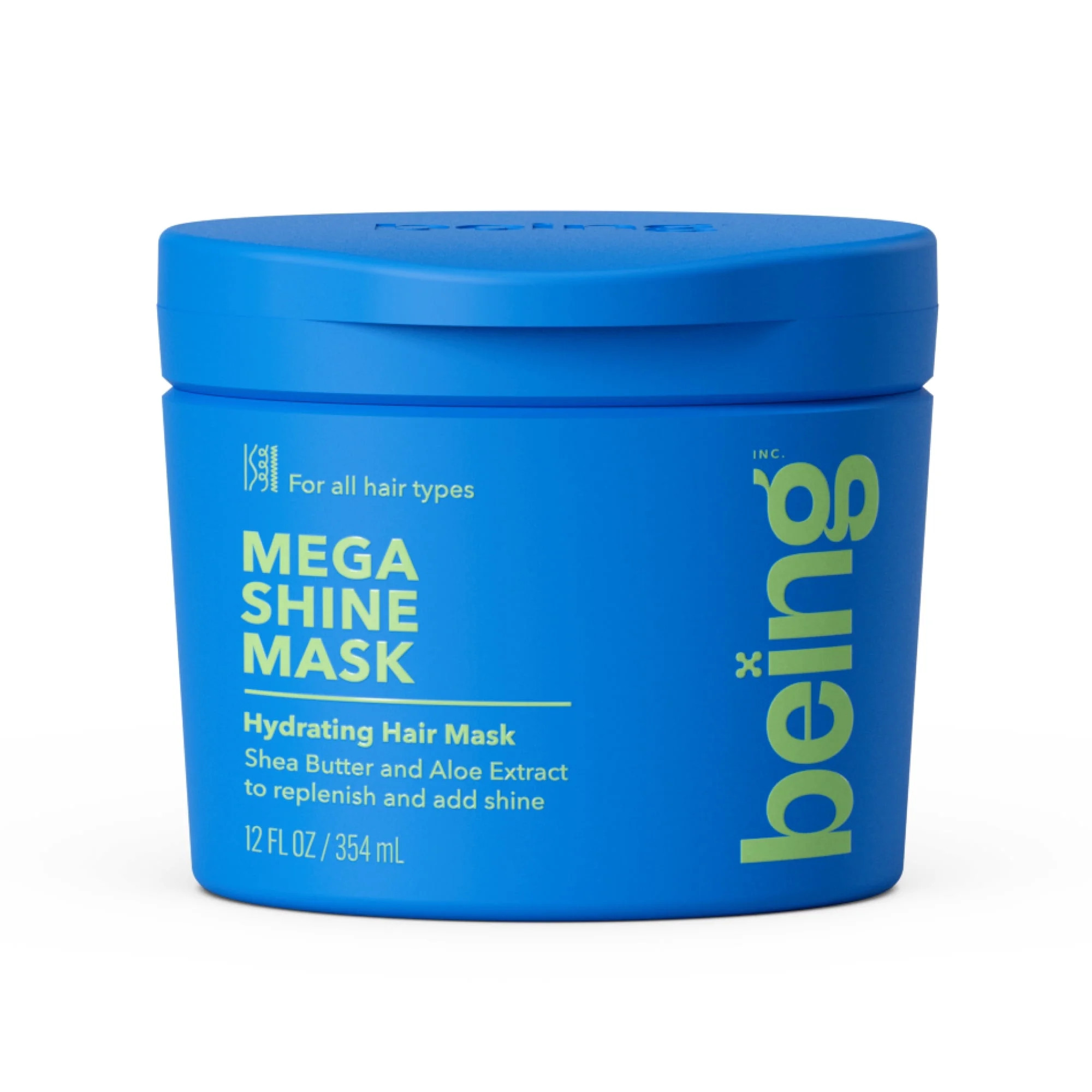 being MEGA SHINE Hydrating Hair Mask,Protects All Hair Types, Shea Aloe Extract 12 fl oz | Walmart (US)