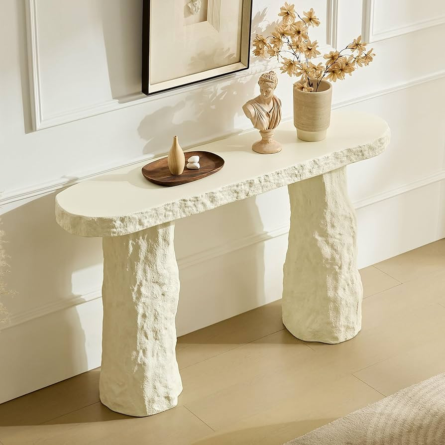 kevinplus 53.94'' Faux Stone Console Table, Modern Contemporary Curved Sofa Table for Entryway Li... | Amazon (US)