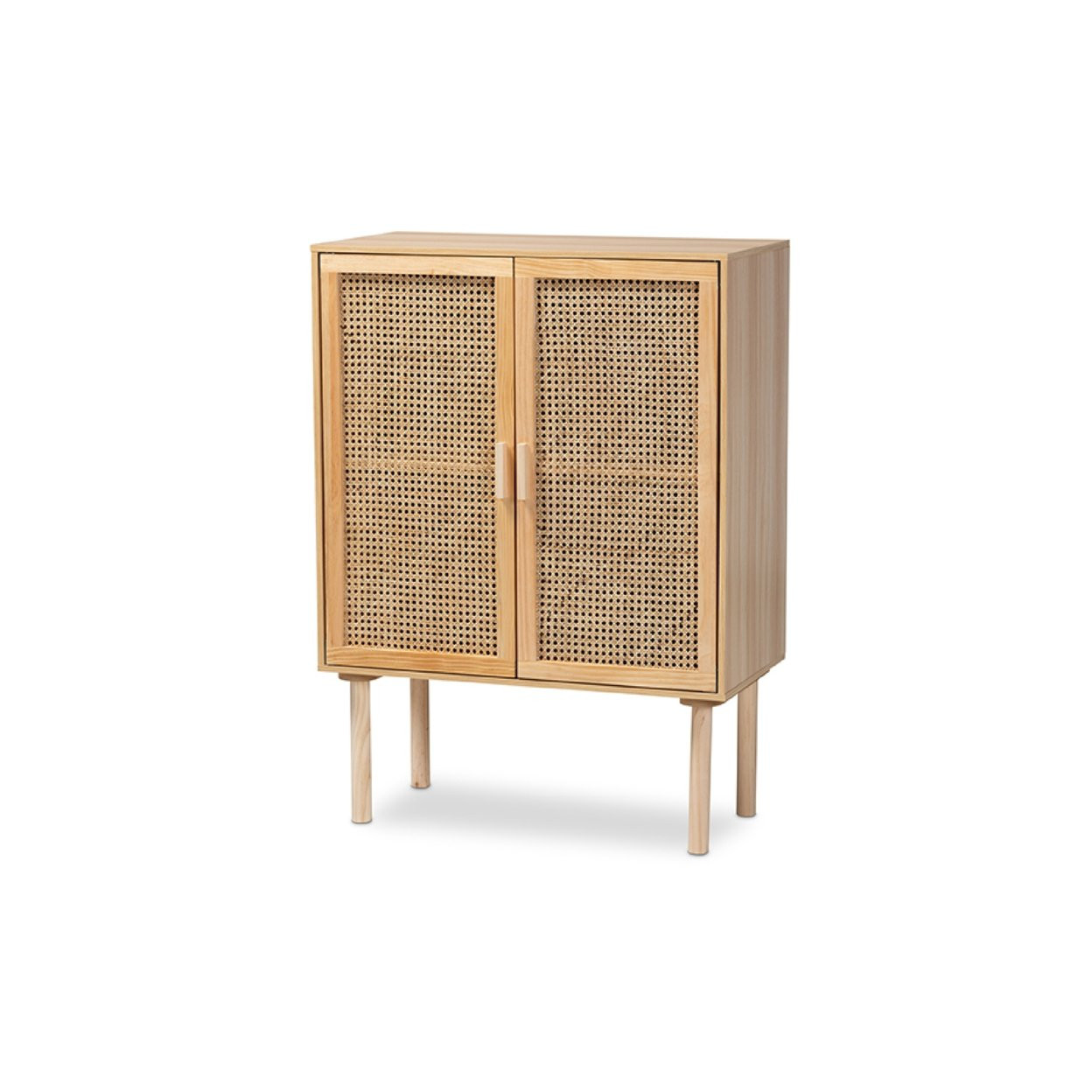 Baxton Studio Maclean Mid-Century Modern Rattan and Natural Brown Finished Wood 2-Door Storage Ca... | Walmart (US)