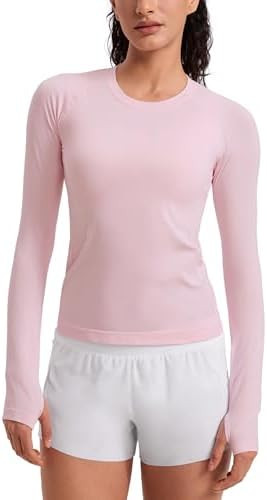 CRZ YOGA Seamless Long Sleeve Shirts for Women Waist Length - Workout Athletic Running Gym Yoga T... | Amazon (US)