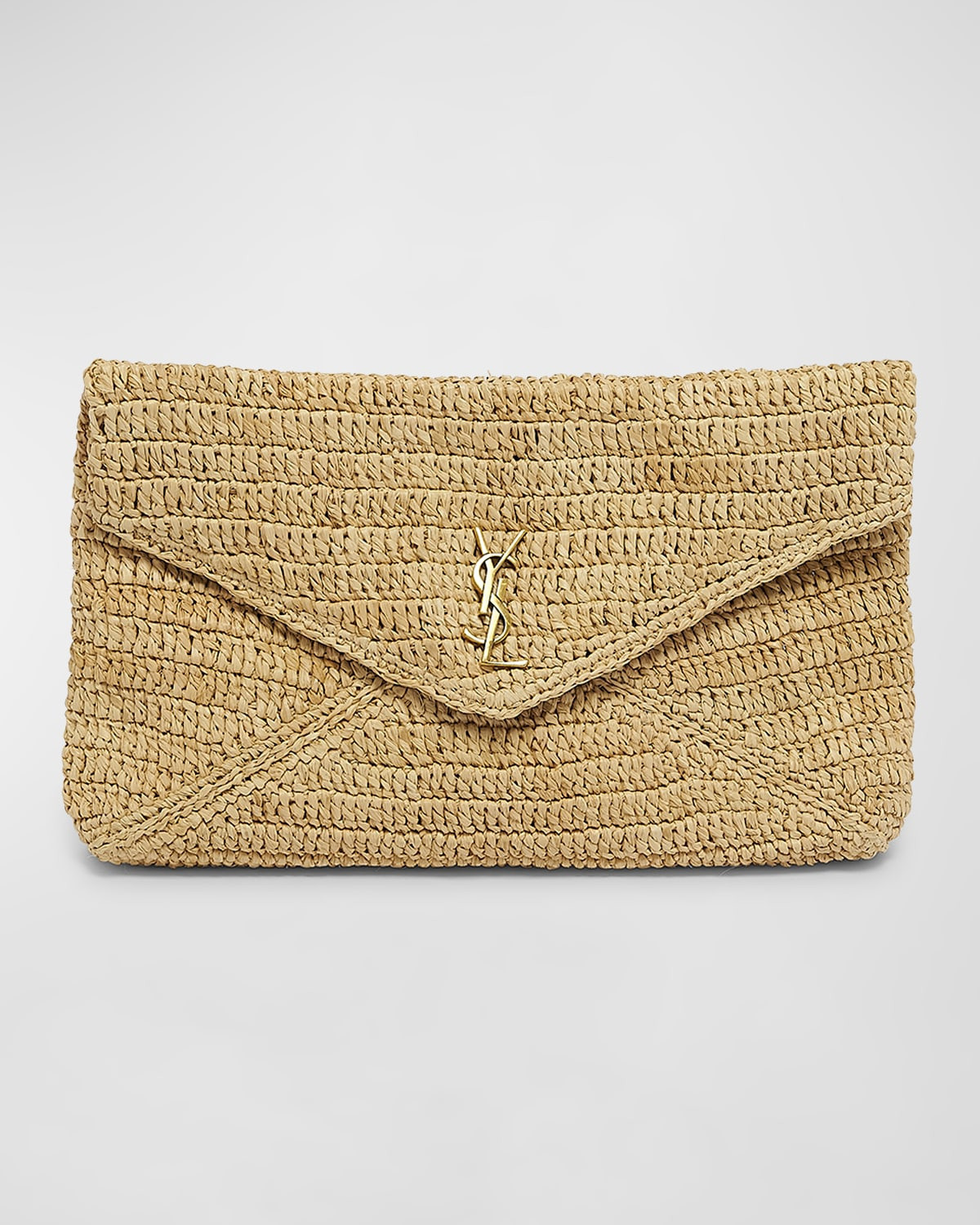 Large YSL Envelope Pouch Clutch Bag in Raffia & Leather | Neiman Marcus