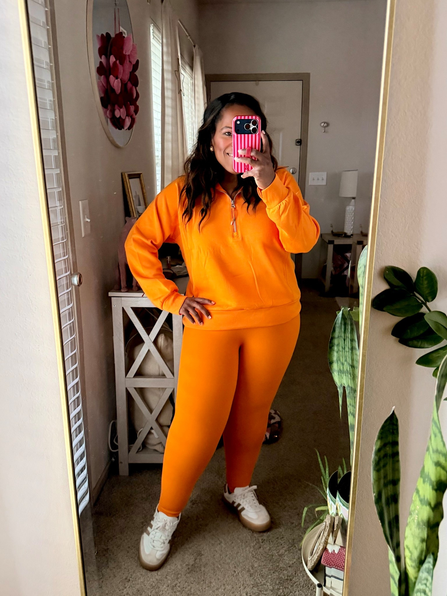 Obsessed with this @spanx set in this gorgeous bold orange color!! I loved wearing this set to Pilates last week! Wearing a xl petite in leggings and a large in the half zip. 🧡🧡🧡🧡 #spanx 

#LTKfitnessgoals #LTKSaleAlert #LTKootd