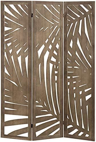 MyGift 3 Panel Tropical Palm Leaf Cutout Design Decorative Wood Room Divider | Amazon (US)