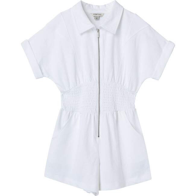 Habitual | Smocked Waist Romper, (White, Size 7-8Y) | Maisonette | Maisonette