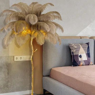 Modern LED Dimmable Floor Lamp With Natural Ostrich Feather Shade, Adjustable Light For Living Room, Bedroom, Office, And Dining Room | Wayfair North America