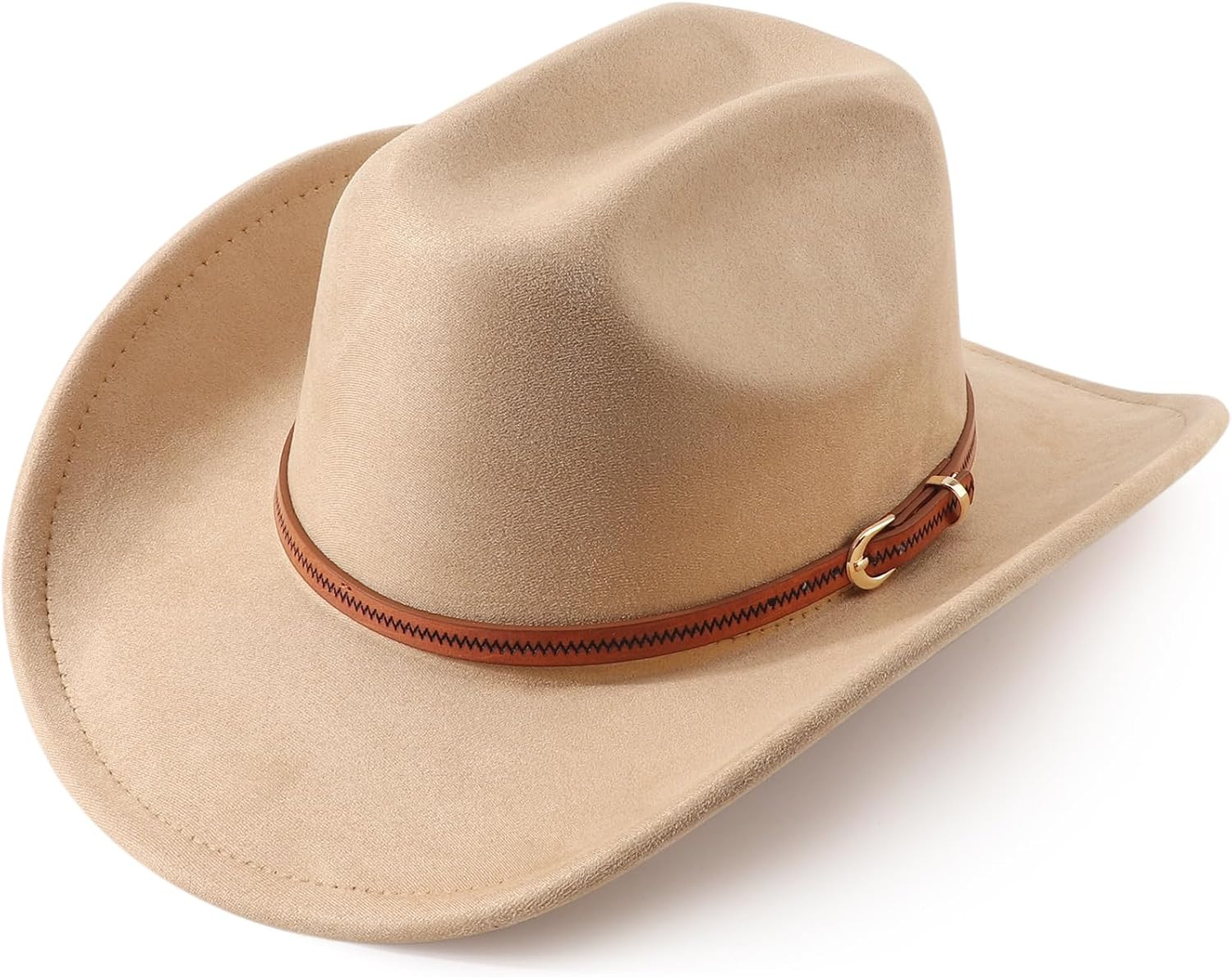 DRESHOW Cowboy Hat for Women and Men Wide Brim Western Cowboy Cowgirl Hat with Belt Buckle Unisex Rolled up Caps | Amazon (US)
