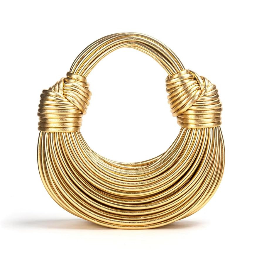 Gold Purse for Women, Woven Knotted Bread Crossbody Clutch Top Handle Creative Noodles Bag Undera... | Amazon (US)