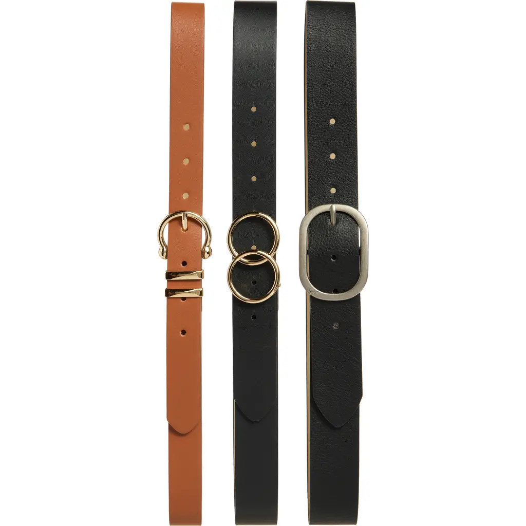 Vince Camuto Set of 3 Faux Leather Belts in Black Cognac at Nordstrom Rack, Size X-Large | Nordstrom Rack