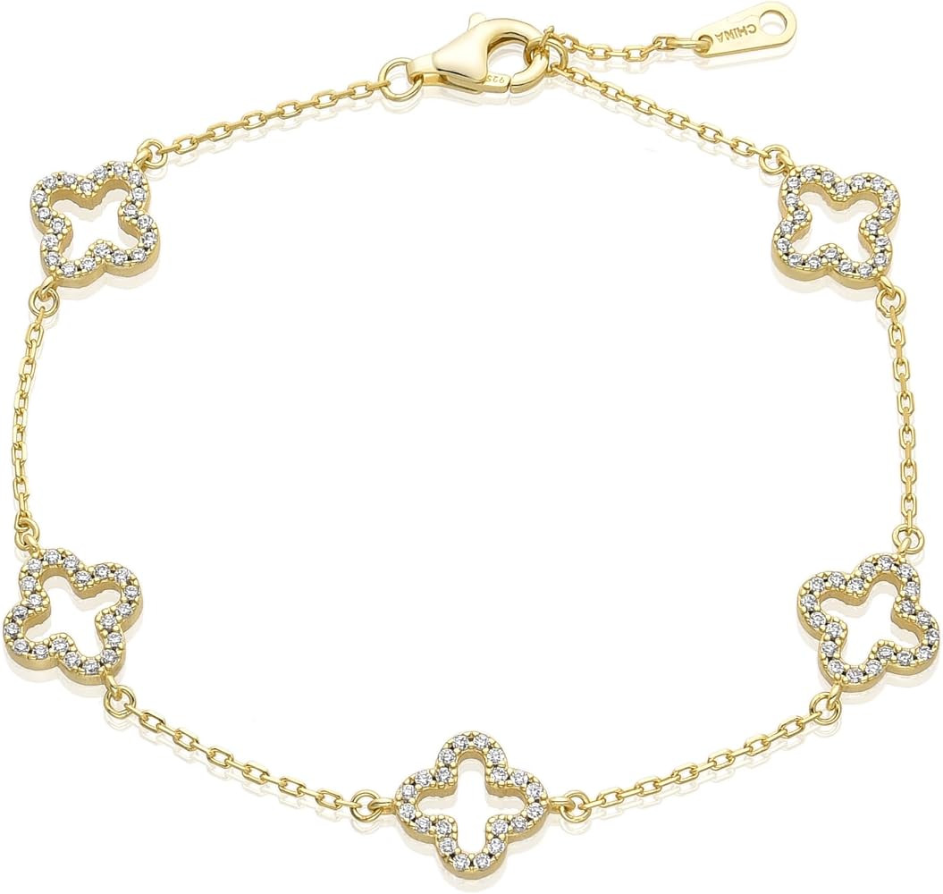 14K Gold-Plated Four-Leaf Clover Tennis Bracelet, Lucky Four-Leaf Connection Bracelet, a Fashiona... | Amazon (US)