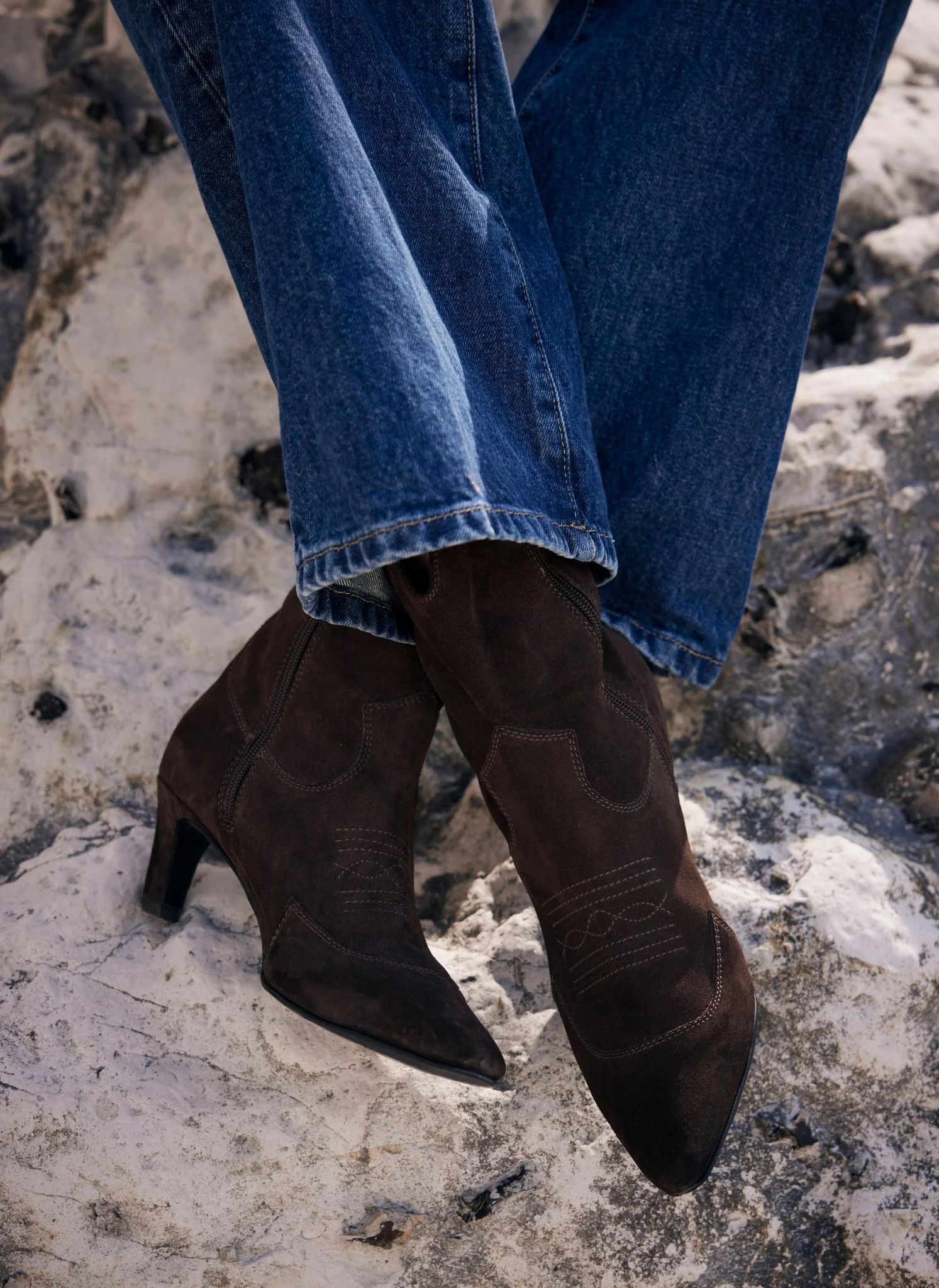 Brown Suede Western Ankle Boots | Mint Velvet