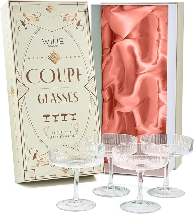 Vintage Art Deco Coupe Glasses Ribbed Coupe Cocktail Glasses 7 oz | Set of 4 | Crystal Cocktail G... | Amazon (US)