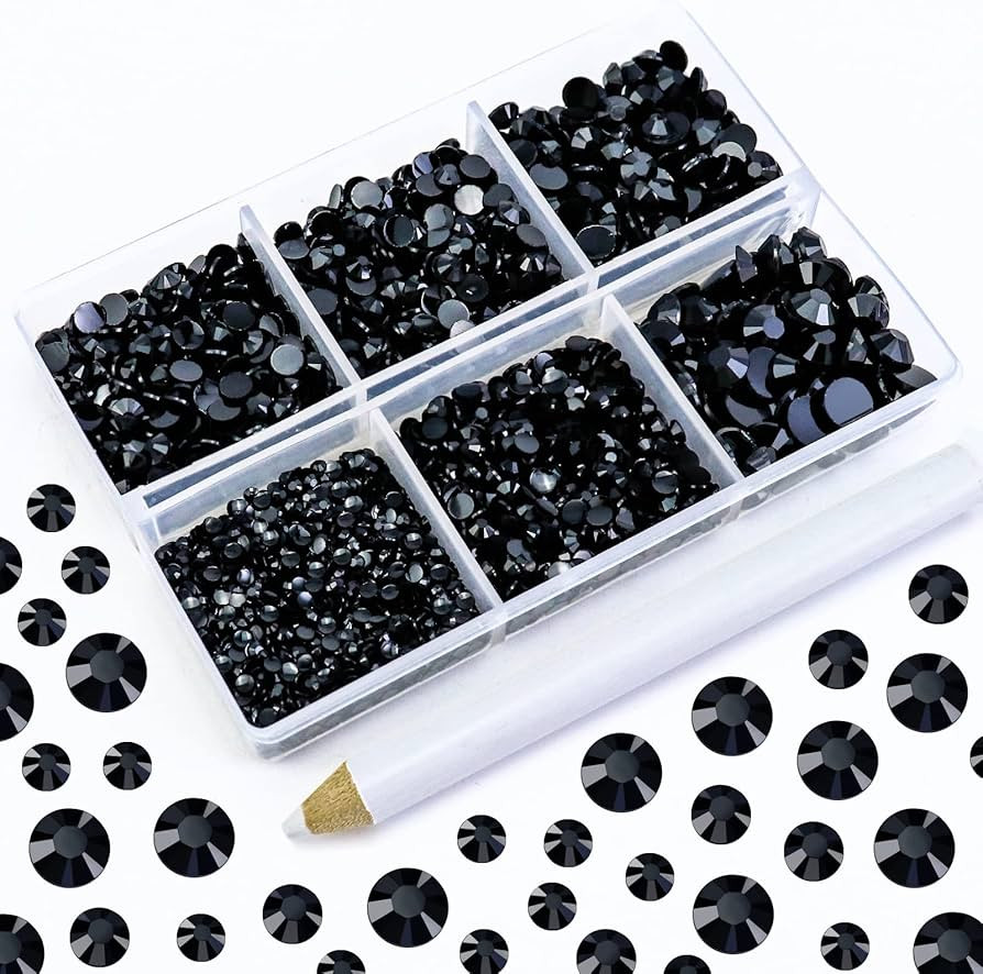 Briskbloom 4500PCS Resin Flatback Rhinestone, 2mm 3mm 4mm 5mm 6mm Solid Black Flatback Rhinestone... | Amazon (US)