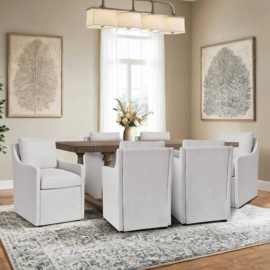 DUHOME Upholstered Dining Chairs Set of 6,Linen Armchair for Living Room,Side Deskchair with 4 Ca... | Amazon (US)