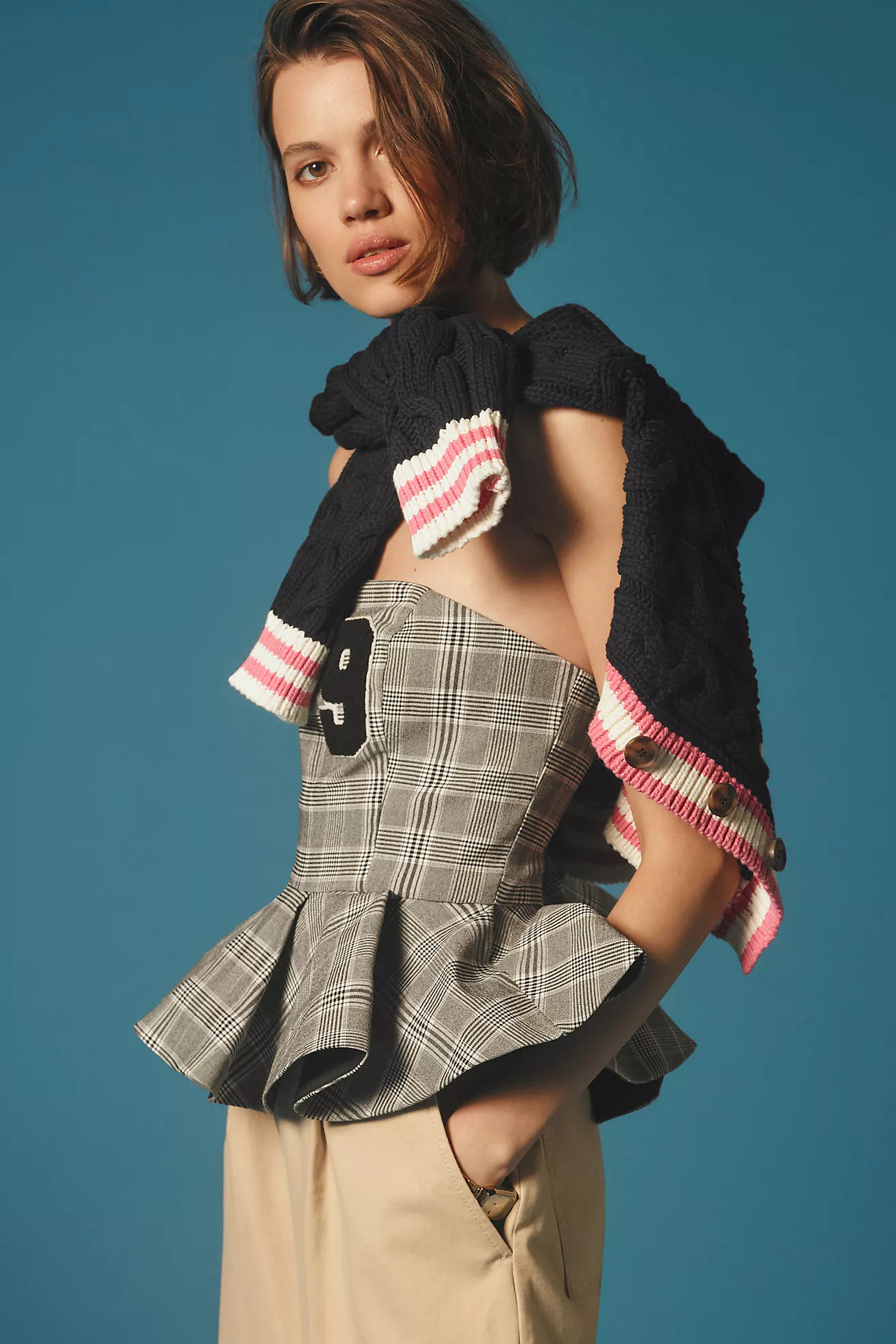 Mare Mare Strapless Varsity Peplum Top | Anthropologie (US)